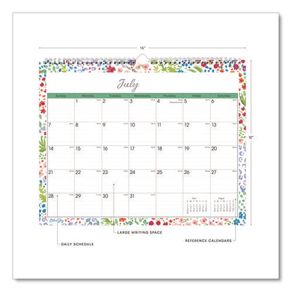 Ditsy Dapple Light Academic Wall Calendar, Floral Artwork, 15 X 12, White/multicolor Sheets, 12-month (july-june): 2024-2025