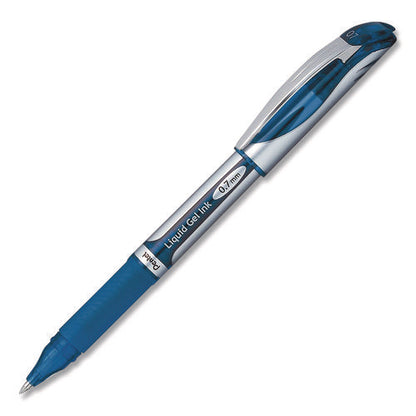 Energel Deluxe Gel Pen, Stick, Medium 0.7 Mm, Blue Ink, Silver/blue Barrel, Dozen