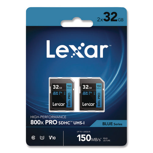 High Performance Pro Blue Series Sdhc Memory Card, Uhs-i V10 U1 Class 10, 32 Gb, 2/pack