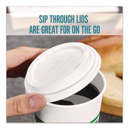 Compostable Plastic Hot Cup Lids, Fits 10 Oz, 12 Oz, 16 Oz Cups, White, 500/carton