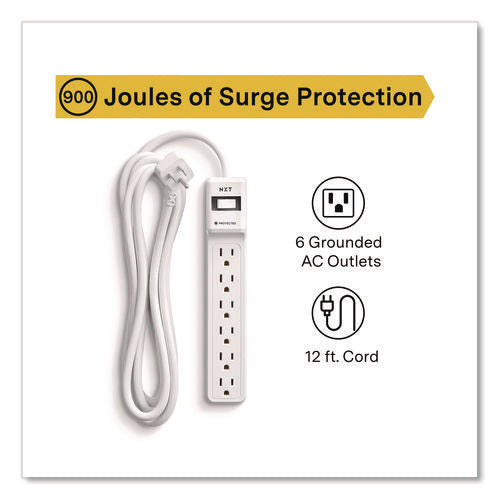 6-outlet Surge Protector, 6 Ac Outlets, 12 Ft Cord, 900 J, White