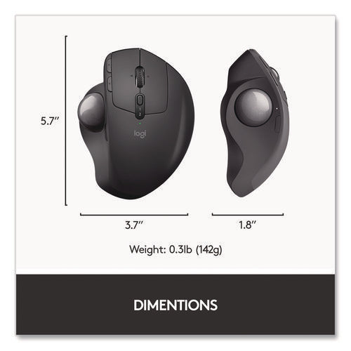 Mx Ergo Plus Advanced Wireless Trackball Mouse, 2.4 Ghz Frequency/33 Ft Wireless Range, Right Hand Use, Black