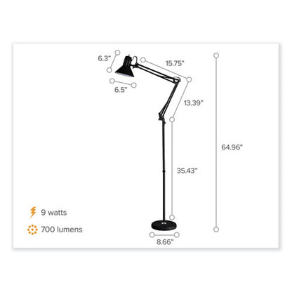 Swing Arm Metal Floor Lamp, 64.96" To 72" Tall, Black Base, Black Metal Shade