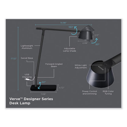 Pureoptics Verve Designer Series Led Desk Lamp With Usb Port, 17.32" High, Black