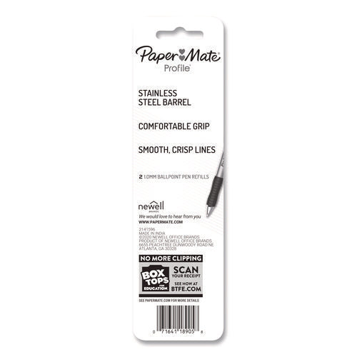 Refill For Paper Mate Profile Ballpoint Pens, Medium 1 Mm Conical Tip, Black Ink, 2/pack