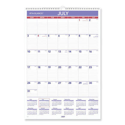 Academic Monthly Wall Calendar, 15.5 X 22.75, White/violet/red Sheets, 12-month (july-june): 2022-2023