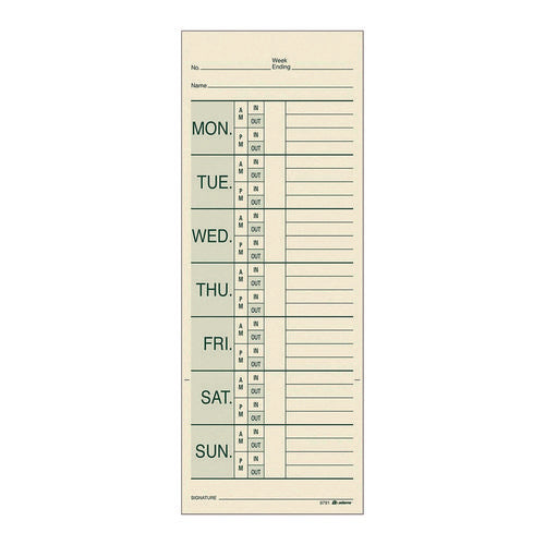 Time Cards For Pyramid 1000 Time Clock, Two Sides, 3.38" X 9", 200/pack