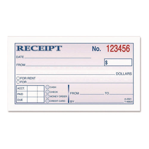 Money/rent Receipt Book, Two-part Carbonless, 4.88 X 2.75, 50 Forms Total