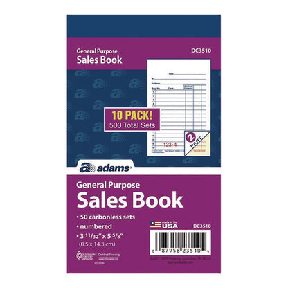 Multipart General-purpose Sales Pad, Two-part Carbonless, 3.34 X 5.13, 50 Forms/pad, 10 Pads/pack