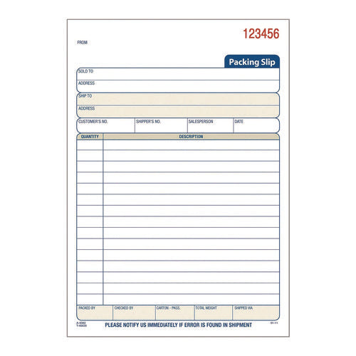 Multipart Packing List Forms, Three-part Carbonless, 5.56 X 7.94, 50 Forms Total