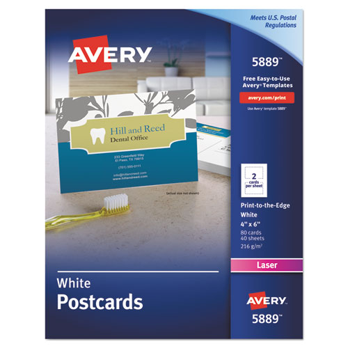 Printable Postcards, Laser, 80 Lb, 4 X 6, Uncoated White, 80 Cards, 2 Cards/sheet, 40 Sheets/box