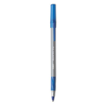 Round Stic Grip Xtra Comfort Ballpoint Pen, Easy-glide, Stick, Medium 1.2 Mm, Blue Ink, Gray/blue Barrel, Dozen