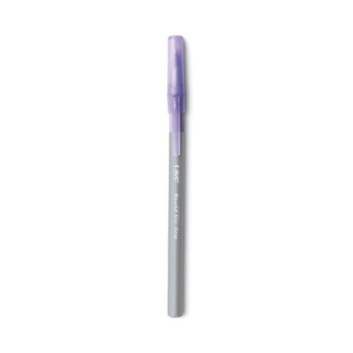 Round Stic Grip Xtra Comfort Ballpoint Pen, Easy-glide, Stick, Medium 1.2 Mm, Purple Ink, Gray/purple Barrel, Dozen