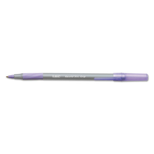 Round Stic Grip Xtra Comfort Ballpoint Pen, Easy-glide, Stick, Medium 1.2 Mm, Purple Ink, Gray/purple Barrel, Dozen