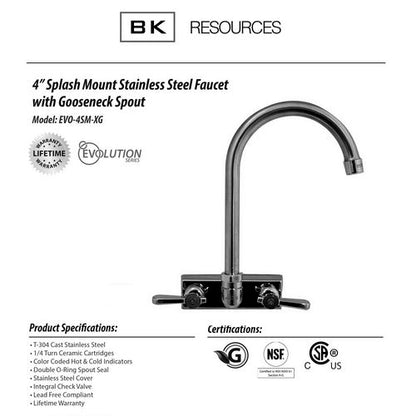 Evolution Splash Mount Stainless Steel Faucet, 9.06" Height/4.5" Reach, Stainless Steel