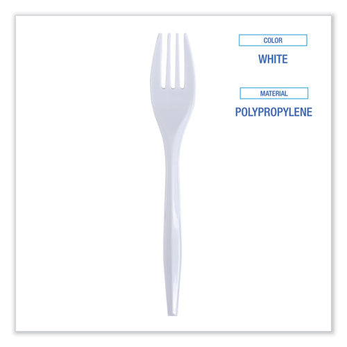 Mediumweight Wrapped Polypropylene Cutlery, Fork, White, 1000/carton