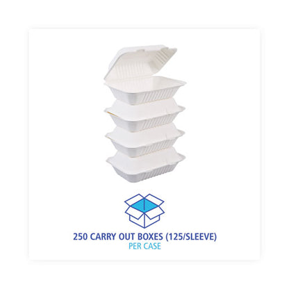 Bagasse Food Containers, Hinged-lid, 1-compartment 9 X 6 X 3.19, White, Sugarcane, 125/sleeve, 2 Sleeves/carton