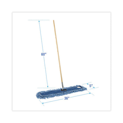 Dry Mopping Kit, 36 X 5 Blue Blended Synthetic Head, 60" Natural Wood/metal Handle