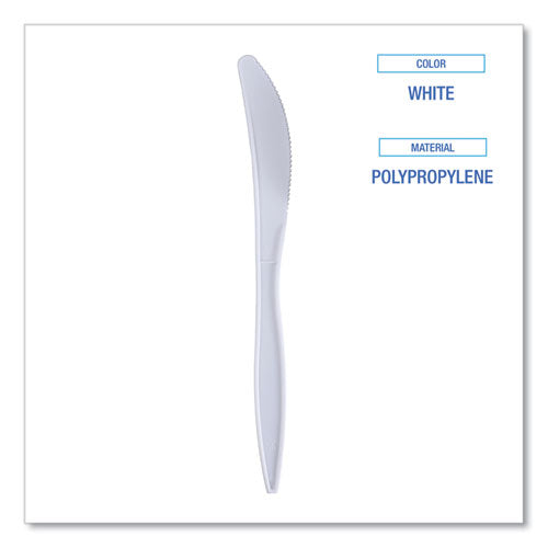 Mediumweight Wrapped Polypropylene Cutlery, Knives, White, 1,000/carton