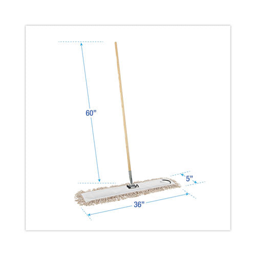 Cotton Dry Mopping Kit, 36 X 5 Natural Cotton Head, 60" Natural Wood Handle