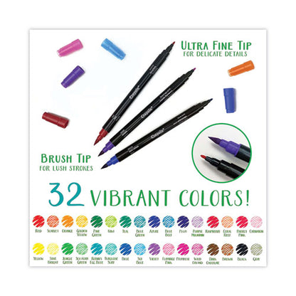 Brush And Detail Dual Ended Markers, Extra-fine Brush/bullet Tips, Assorted Colors, 16/set