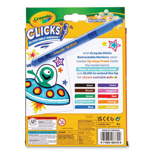 Super Clicks Retractable Markers, Assorted Bullet Tip Sizes, Assorted Colors, 10/pack