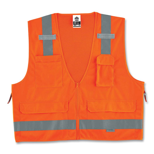 Glowear 8250z Class 2 Surveyors Zipper Vest, Polyester, Small/medium, Orange