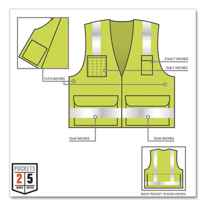 Glowear 8250z Class 2 Surveyors Zipper Vest, Polyester, 2x-large/3x-large, Lime