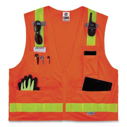 Glowear 8250zhg Class 2 Hi-gloss Surveyors Zipper Vest, Polyester, 2x-large/3x-large, Orange