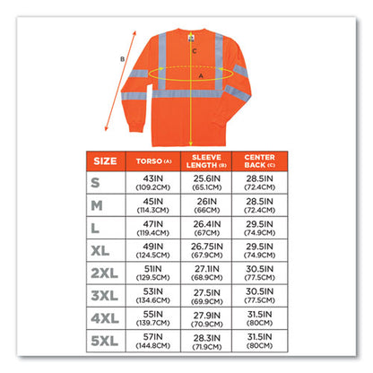 Glowear 8391 Class 3 Hi-vis Long Sleeve Shirt, Polyester, Orange, 5x-large