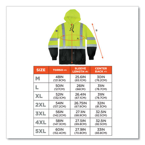 Glowear 8373 Hi-vis Class 3 Hooded Sweatshirt With Black Bottom, Polar Fleece, Lime, Large