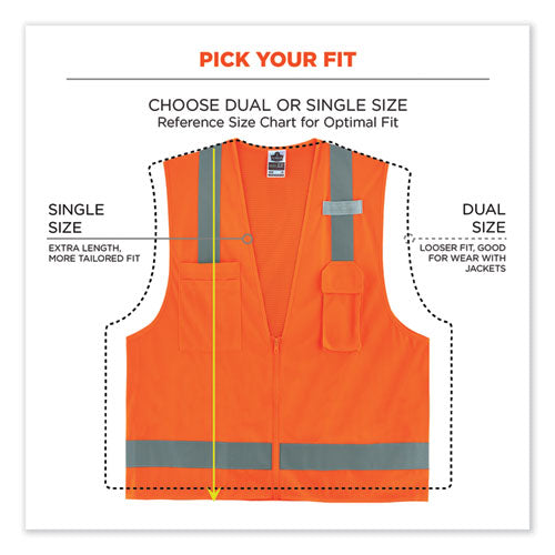 Glowear 8249z Class 2 Economy Surveyors Zipper Vest, Polyester, Large/x-large, Orange