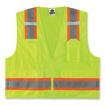 Glowear 8248z Class 2 Two-tone Surveyors Zipper Vest, Polyester, 4x-large/5x-large, Lime