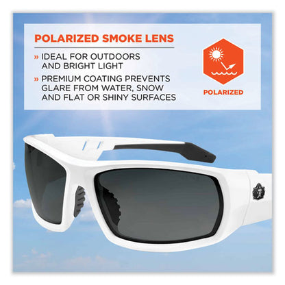 Skullerz Odin Safety Glasses, White Nylon Impact Frame, Polarized Smoke Polycarbonate Lens