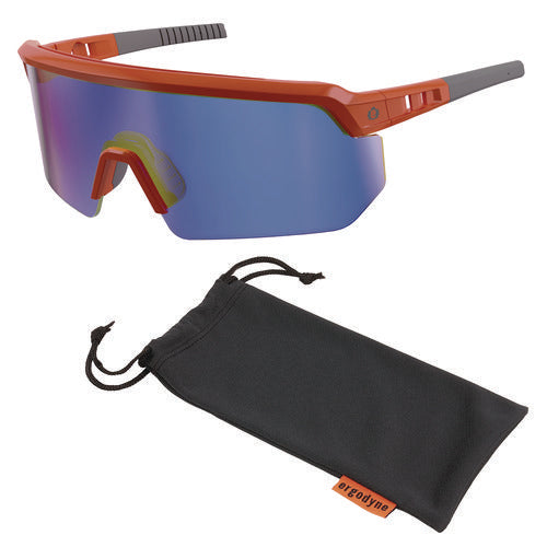 Skullerz Aegir Anti-scratch/enhanced Anti-fog Safety Glasses, Orange Nylon Impact Frame, Blue Mirror Polycarbonate Lens