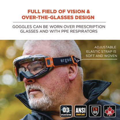 Skullerz Modi Otg Anti-scratch And Enhanced Anti-fog Safety Goggles With Elastic Strap, Clear Lens