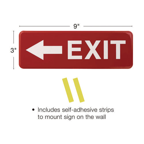 Emergency Exit Indoor/outdoor Wall Sign, 9 X 3, Red Face, White Graphics, 2/pack