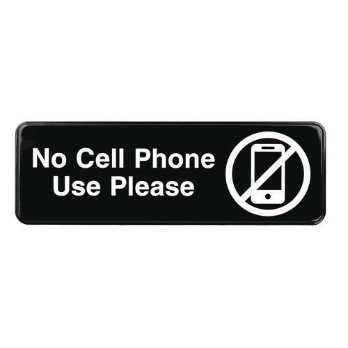 No Cell Phone Use Please Indoor/outdoor Wall Sign, 9 X 3, Black Face, White Graphics, 3/pack