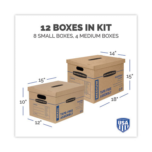 SmoothMove Classic Moving/Storage Box Kit, Half Slotted Container (HSC),  Assorted Sizes: (8) Small, (4) Med, Brown/Blue,12/CT - Office Express  Office Products