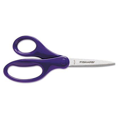 Kids/student Scissors, Pointed Tip, 7" Long, 2.75" Cut Length, Assorted Straight Handles