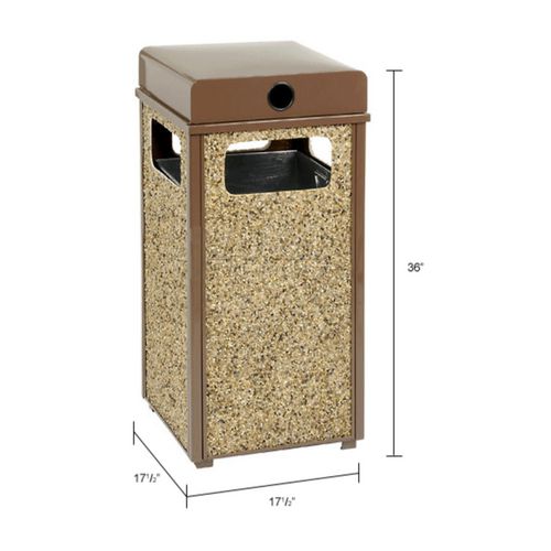 Stone Panel All Weather Trash Receptacle Urn, 24 Gal, Steel, Brown