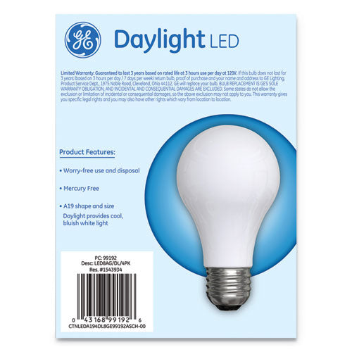 Classic Led Non-dim A19 Light Bulb, 8 W, Daylight, 4/pack