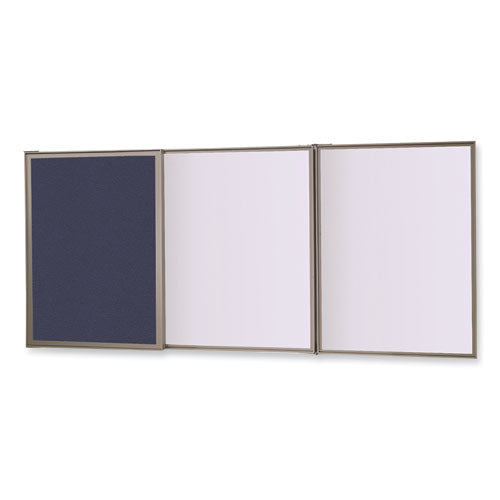 Visuall Pc Whiteboard Cabinet With Fabric Bulletin Board Exterior Doors, 36" X 24", Blue/white Surface, Satin Aluminum Frame