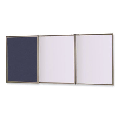 Visuall Pc Whiteboard Cabinet With Fabric Bulletin Board Exterior Doors, 36" X 24", Blue/white Surface, Satin Aluminum Frame