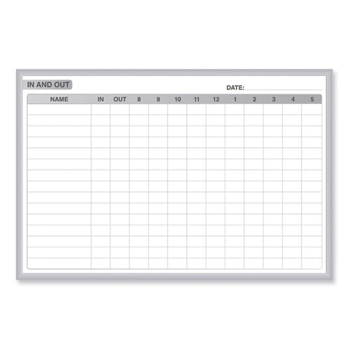 In/out Magnetic Whiteboard, Personnel In/out Tracking Chart, 48.5" X 36.5", White/gray Surface, Satin Aluminum Frame