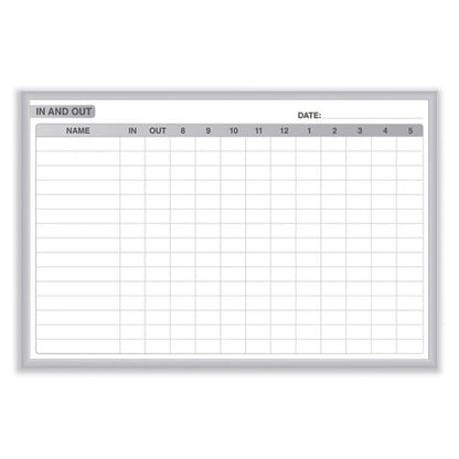 In/out Magnetic Whiteboard, Personnel In/out Tracking Chart, 96.5" X 48.5", White/gray Surface, Satin Aluminum Frame