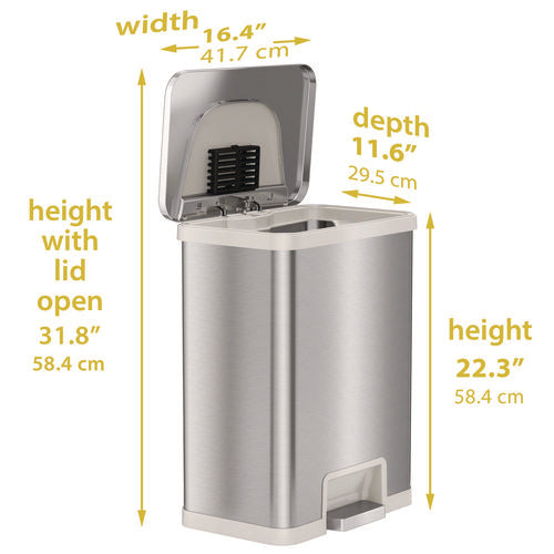 Step Pedal-sensor Trash Can, 13 Gal, Plastic/stainless Steel, Silver/white