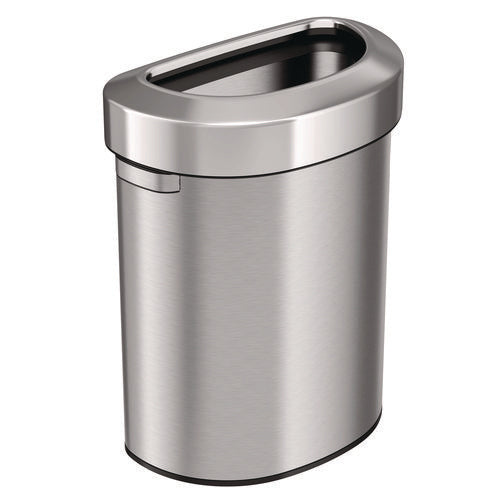 Open Top Trash Can, Half-round, 18 Gal, Plastic/stainless Steel, Silver