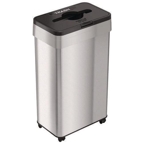 Open Top Trash Bin With Wheels And Color-coded Lid, 21 Gal, Plastic/stainless Steel, Silver/black