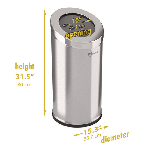 Beveled Open Top Trash Can, 15 Gal, Stainless Steel, Silver